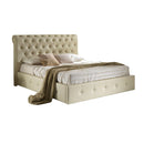 Letto matrimoniale imbottito Peninsula con contenitore in ecopelle crema