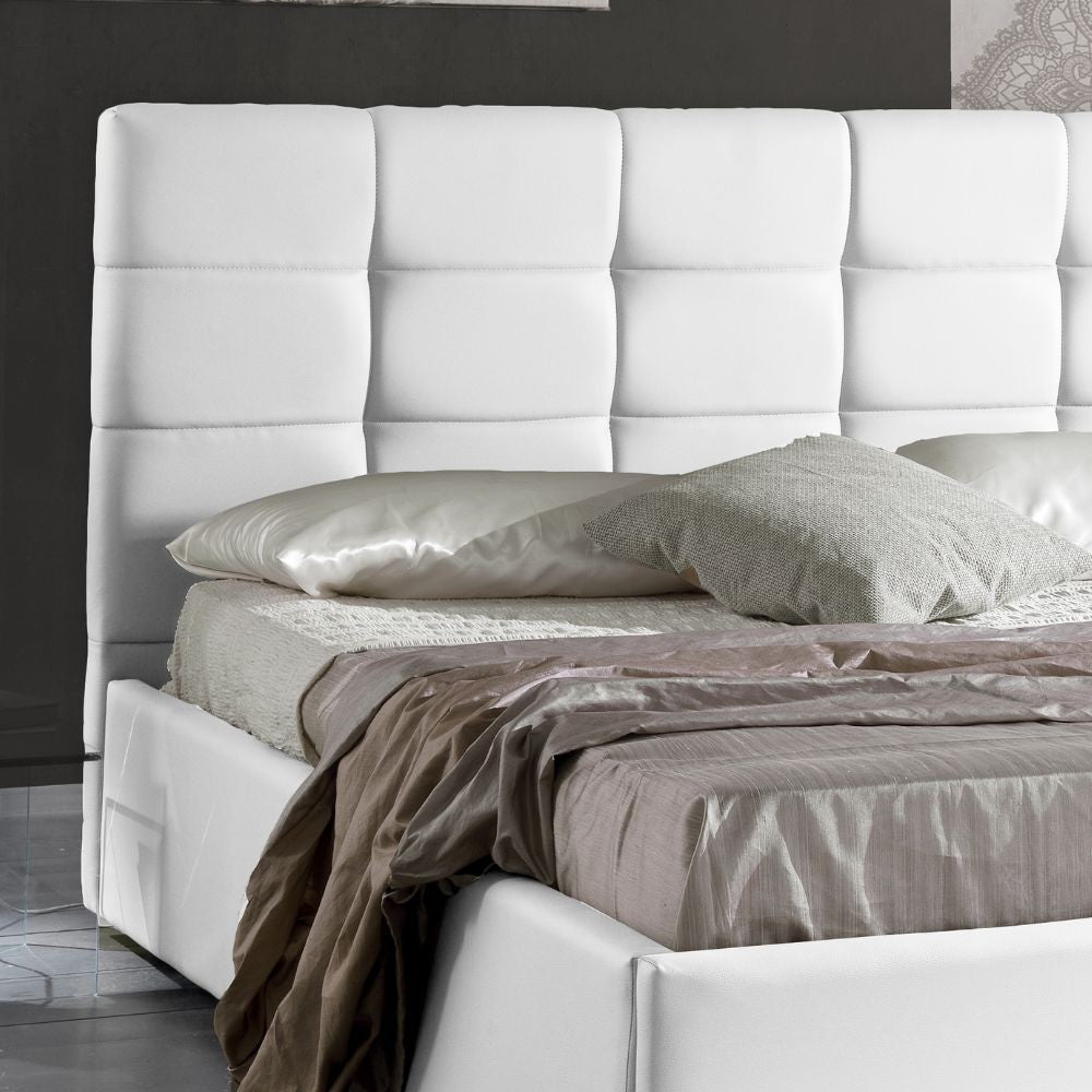 Letto matrimoniale imbottito Prima con contenitore in ecopelle bianco