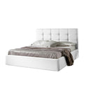 Letto matrimoniale imbottito Prima con contenitore in ecopelle bianco
