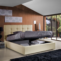 Letto matrimoniale imbottito Prima con contenitore in ecopelle crema