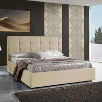 Letto matrimoniale imbottito Prima con contenitore in ecopelle crema