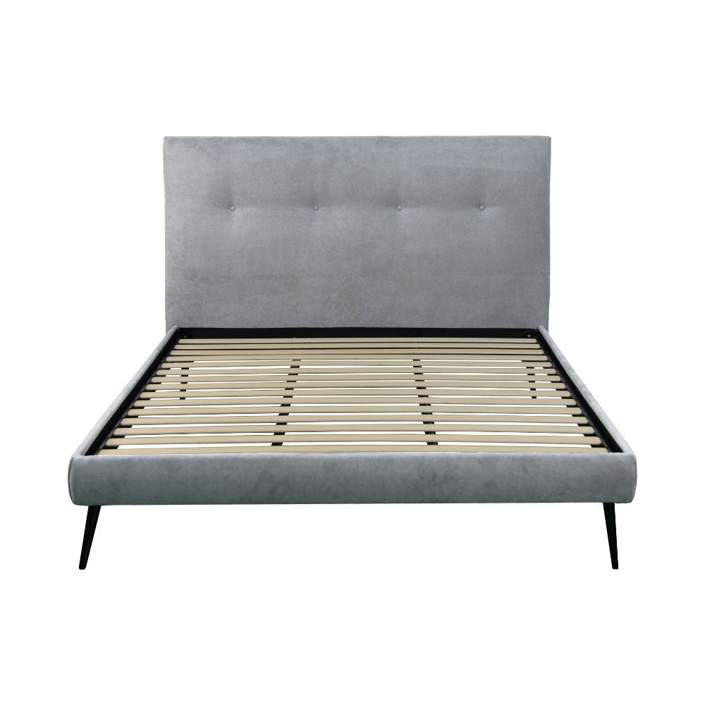 Letto matrimoniale Stiletto con rete fissa in tessuto grigio chiaro