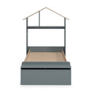 Letto singolo Odessa con testiera casetta e pediera contenitore in legno massiccio colore verde cachi e pino