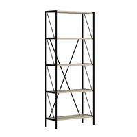 Libreria Axel con struttura in metallo nero e 5 mensole in rovere sonoma