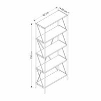 Libreria Axel con struttura in metallo nero e 5 mensole in rovere sonoma