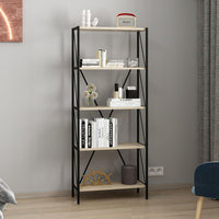 Libreria Axel con struttura in metallo nero e 5 mensole in rovere sonoma