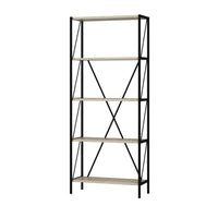 Libreria Axel con struttura in metallo nero e 5 mensole in rovere sonoma