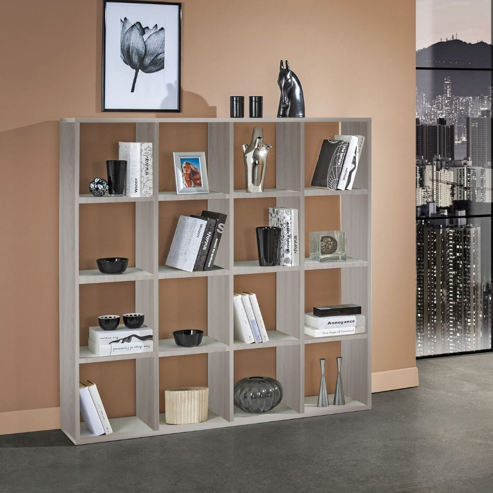 Libreria Hawai con 16 compartimenti colore olmo perla