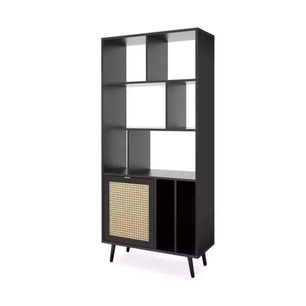 Libreria Vienna20A nera con frontali effetto vimini