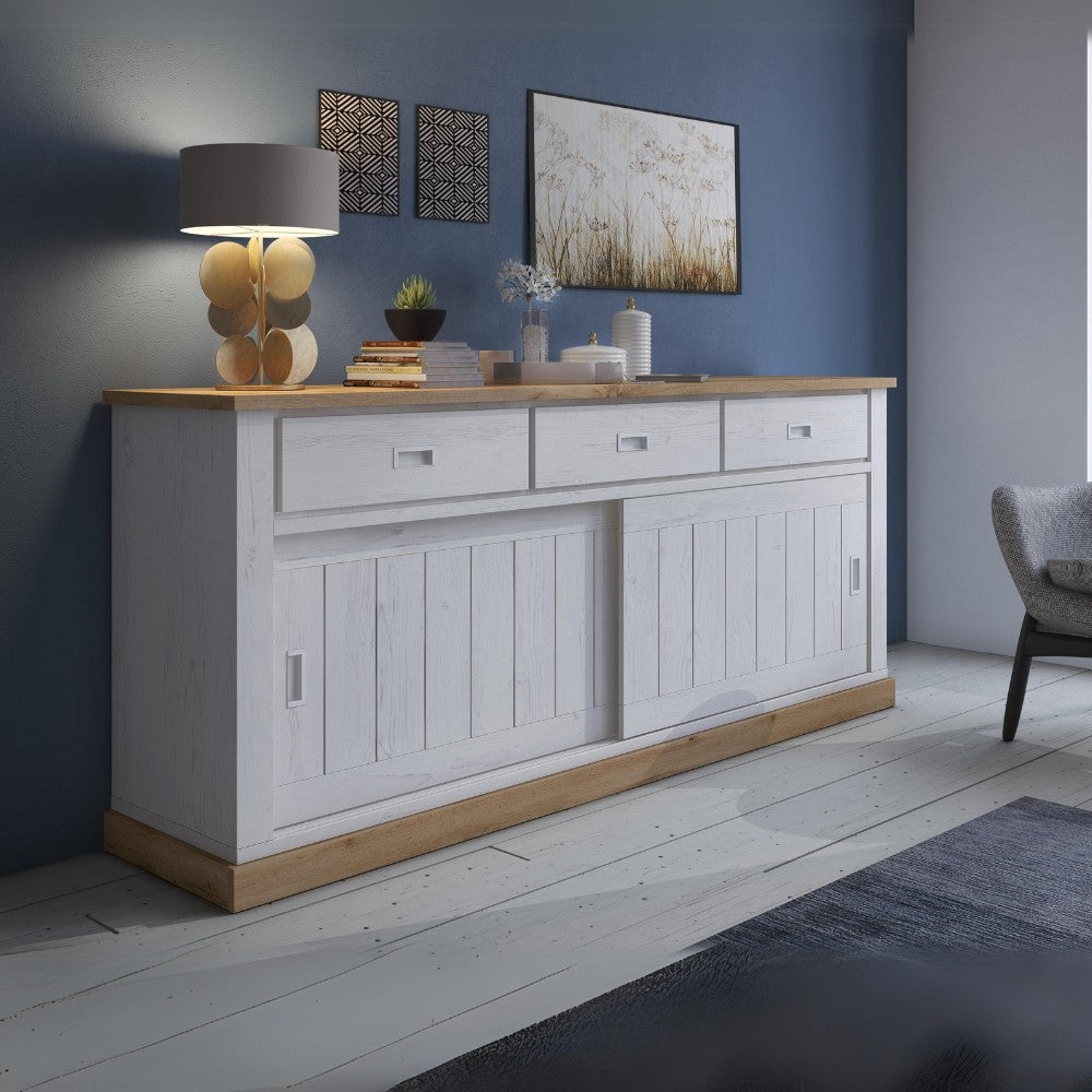 Madia Anthony67070 con 2 ante scorrevoli e 3 cassetti colore rovere wotan e anderson pine stile shabby