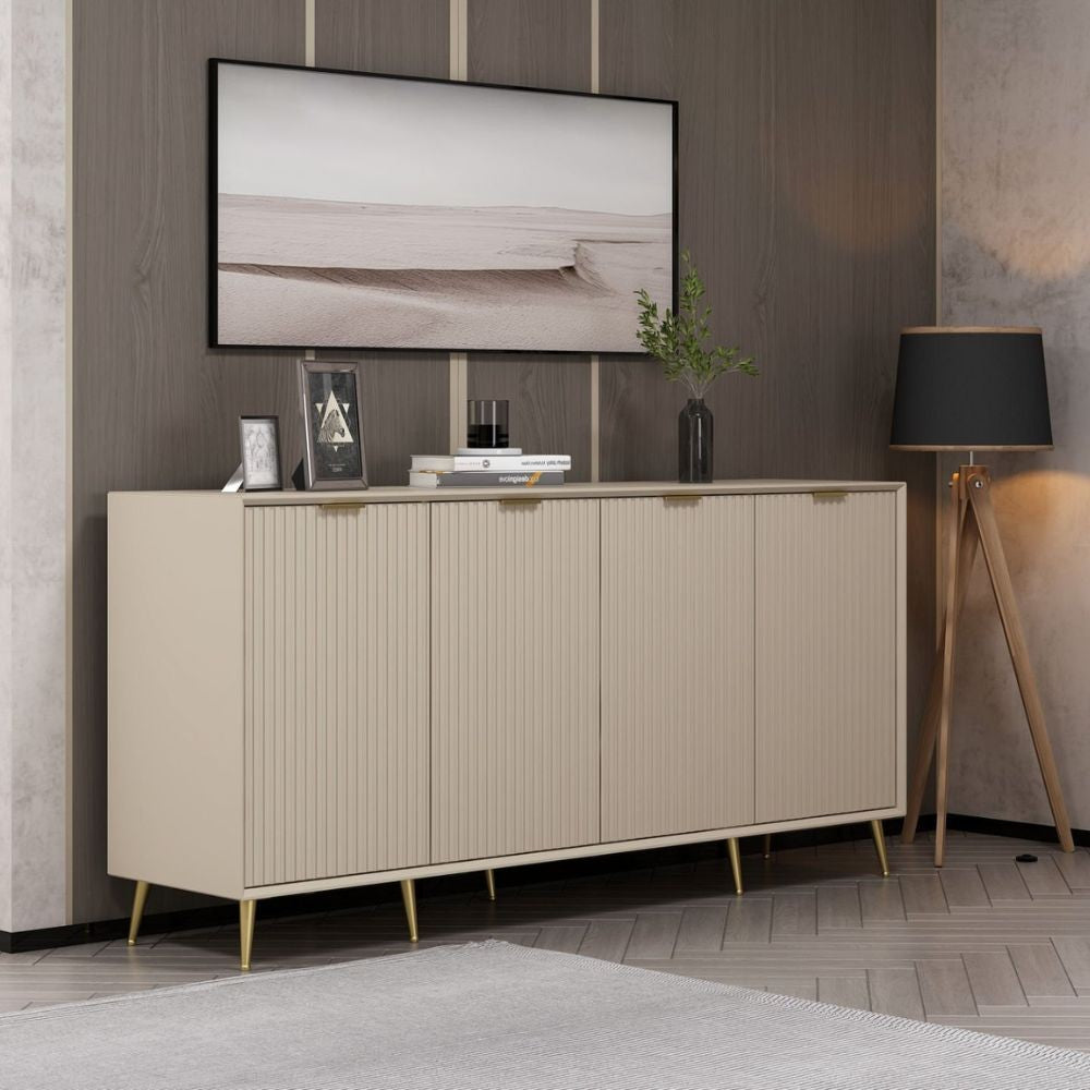 Madia Kale con 4 ante a filo effetto cannettato colore cashmere con maniglie e piedini oro