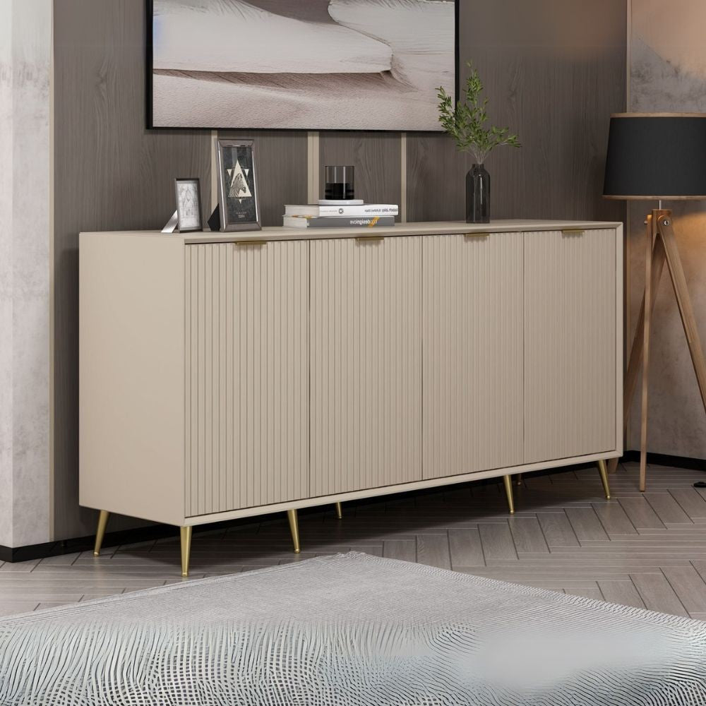 Madia Kale con 4 ante a filo effetto cannettato colore cashmere con maniglie e piedini oro