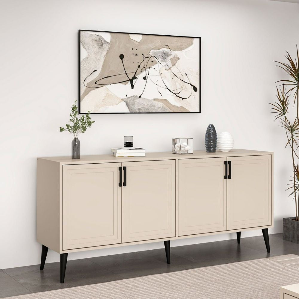 Madia Prime con 4 ante colore cashmere con maniglie e piedini neri