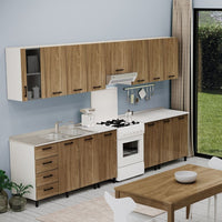 Mobile sopracappa 60x32x49H cm. struttura bianca e frontali noce naturale