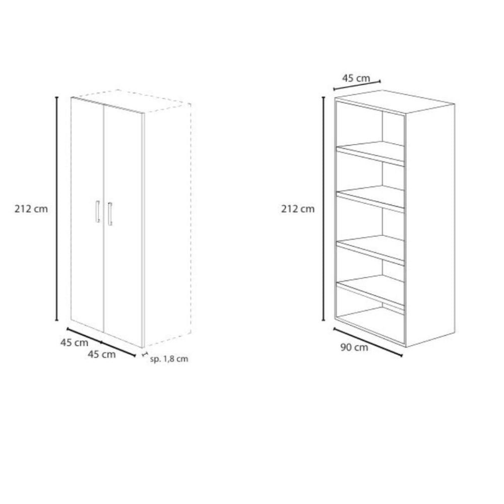 Modulo H 212  per ufficio ibisco bianco frassinato
