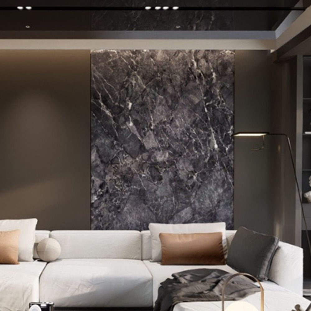 Pannello decorativo 1220x3000x5 mm. colore effetto marmo nero lucido