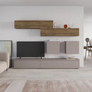 Parete attrezzata Licia in light mocha e hitit noce H 186x40x250 cm.