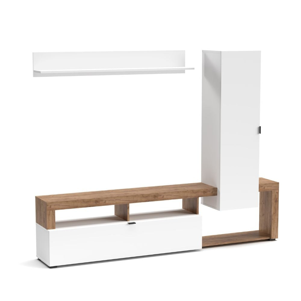 Parete attrezzata Nexon Set 1 colore bianco e rovere tabacco