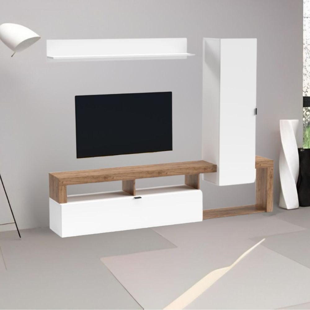 Parete attrezzata Nexon Set 1 colore bianco e rovere tabacco