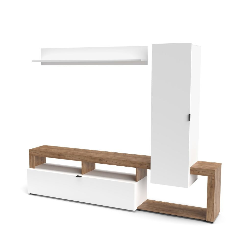 Parete attrezzata Nexon Set 1 colore bianco e rovere tabacco