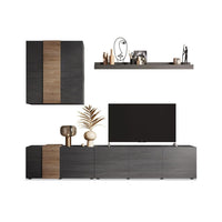 Parete attrezzata Sabry 301 cm titanio rovere Kadiz