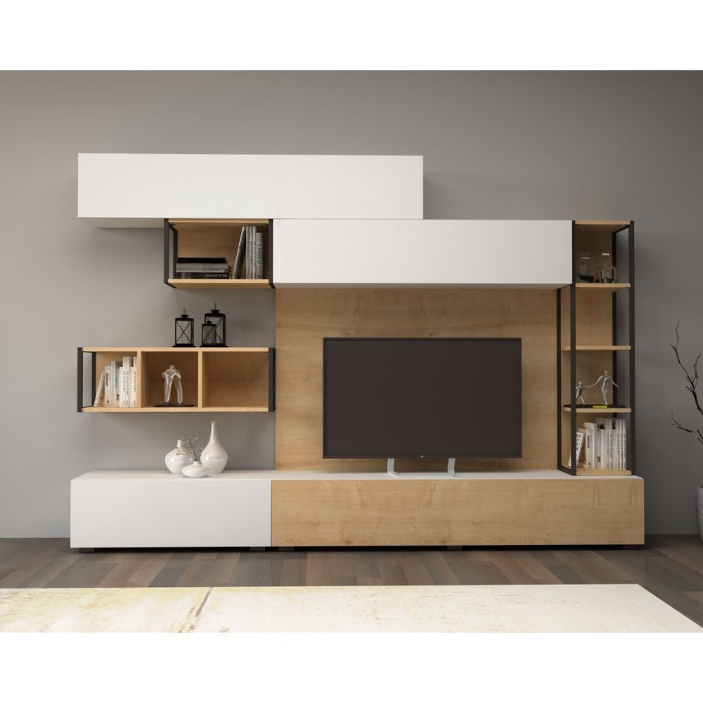 Parete attrezzata Tronador 260 cm. bianco rovere sorrento