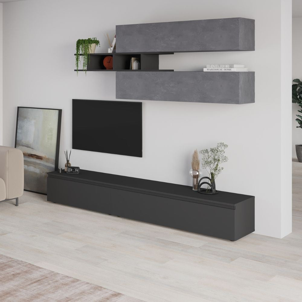 Parete attrezzata Venus colore antracite e cemento H 206.10x40x250 cm.