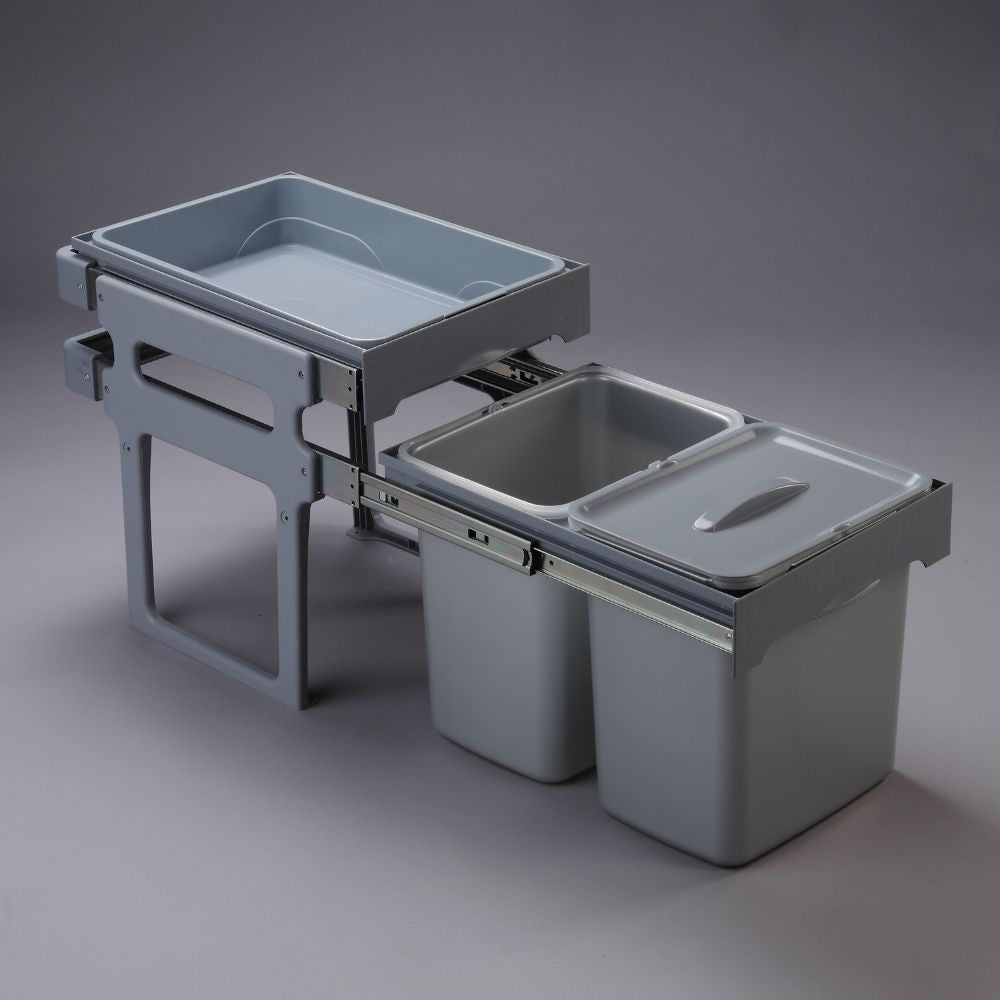 Pattumiera Tank 40 con vassoio estraibile in plastica grigio 2x16 LT