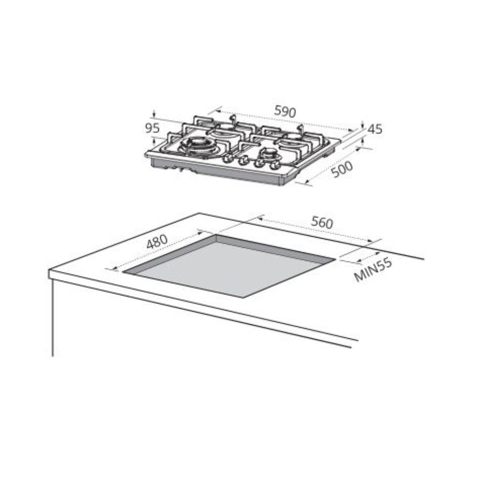 Piano cottura Master Kitchen MKHG 6401F E XS a gas da incasso 4 fuochi inox con griglie in ferro smaltate