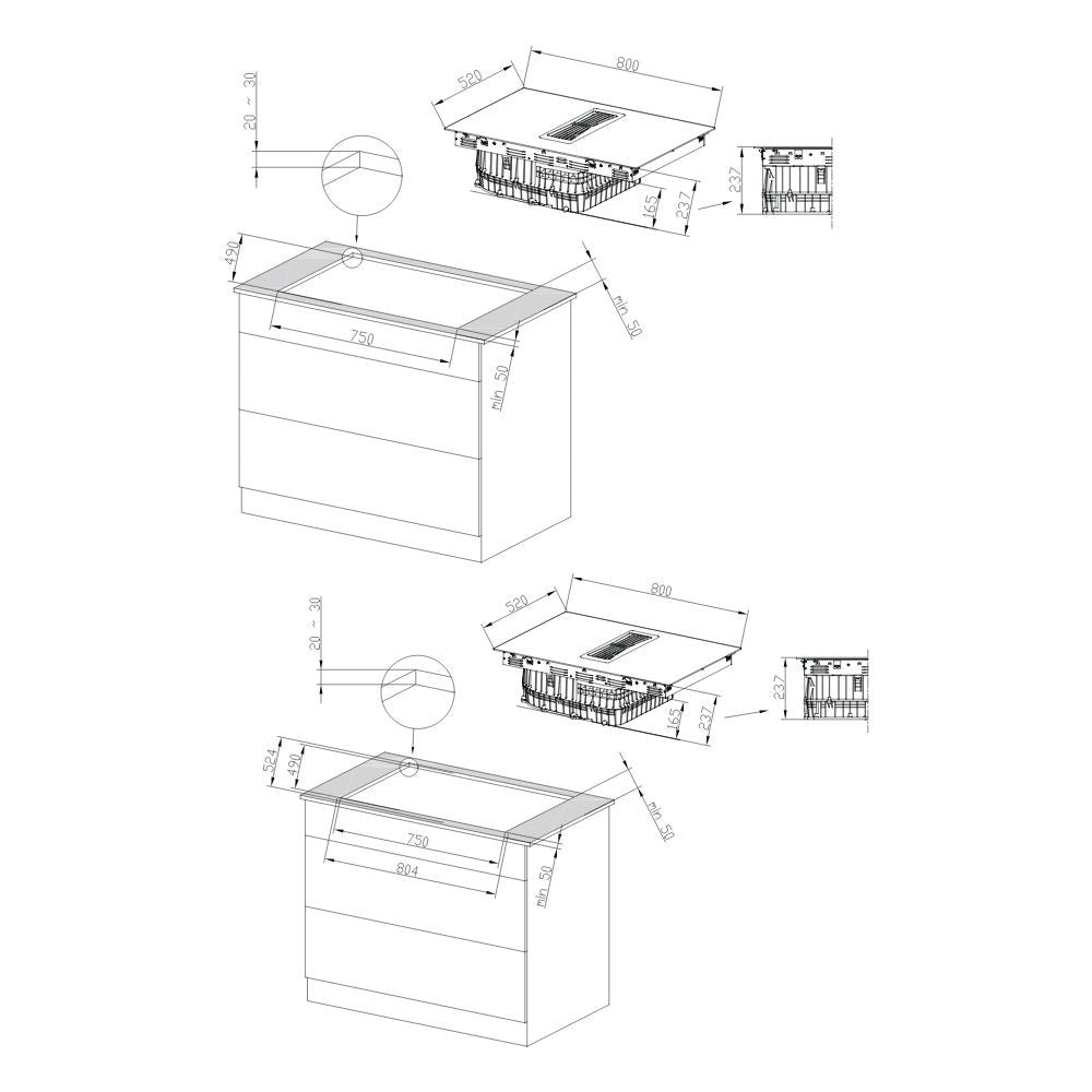 Piano cottura Master Kitchen MKHI804FHEDBK ad induzione 4 zone con cappa integrata classe A