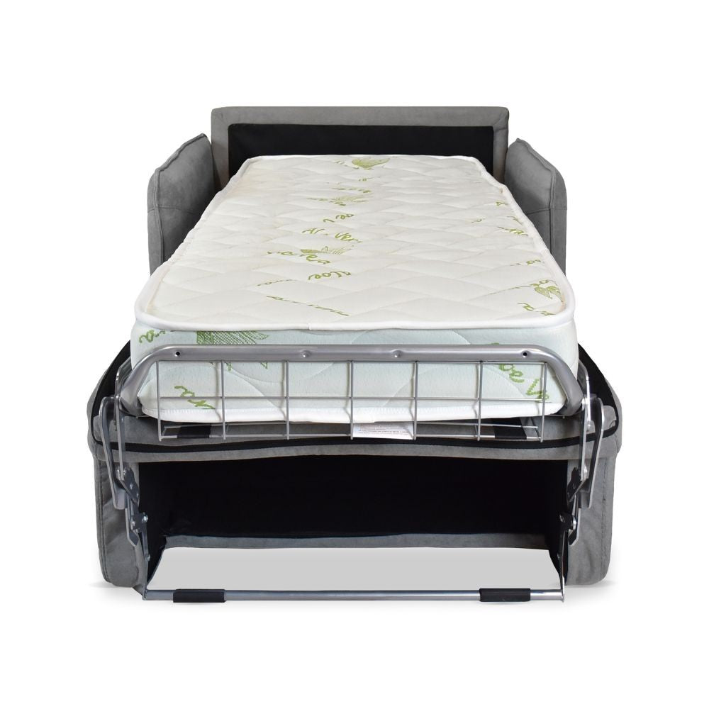 Poltrona letto Piri con rete elettrosaldata in tessuto Roma 23 grigio