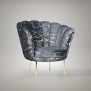 Poltrona Orel in velluto antracite con fantasia oro Arya Gold 29 bordo antracite e piedini oro