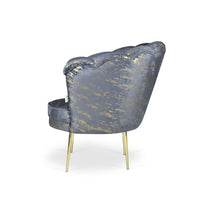Poltrona Orel in velluto antracite con fantasia oro Arya Gold 29 bordo antracite e piedini oro
