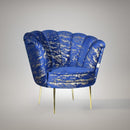 Poltrona Orel in velluto blu con fantasia oro Arya Gold 24 bordo blu e piedini oro