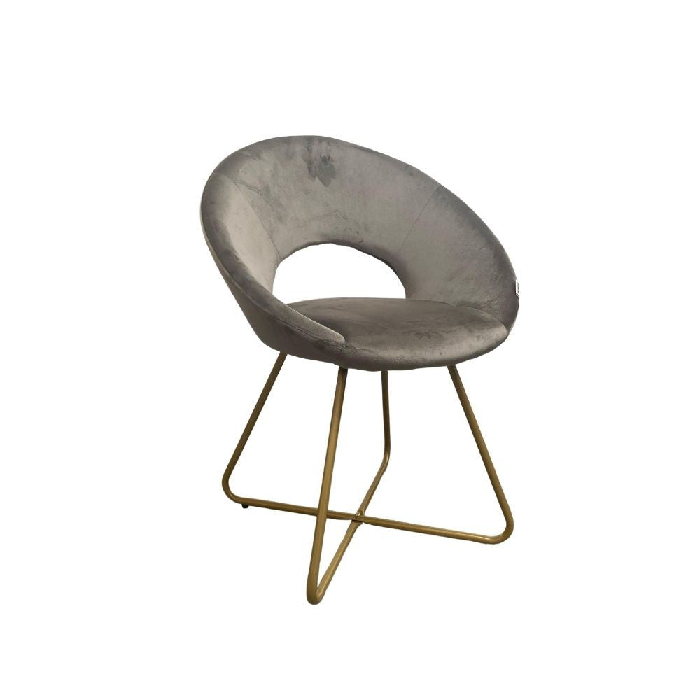 Poltroncina Etere in velluto grigio con gambe in metallo dorato
