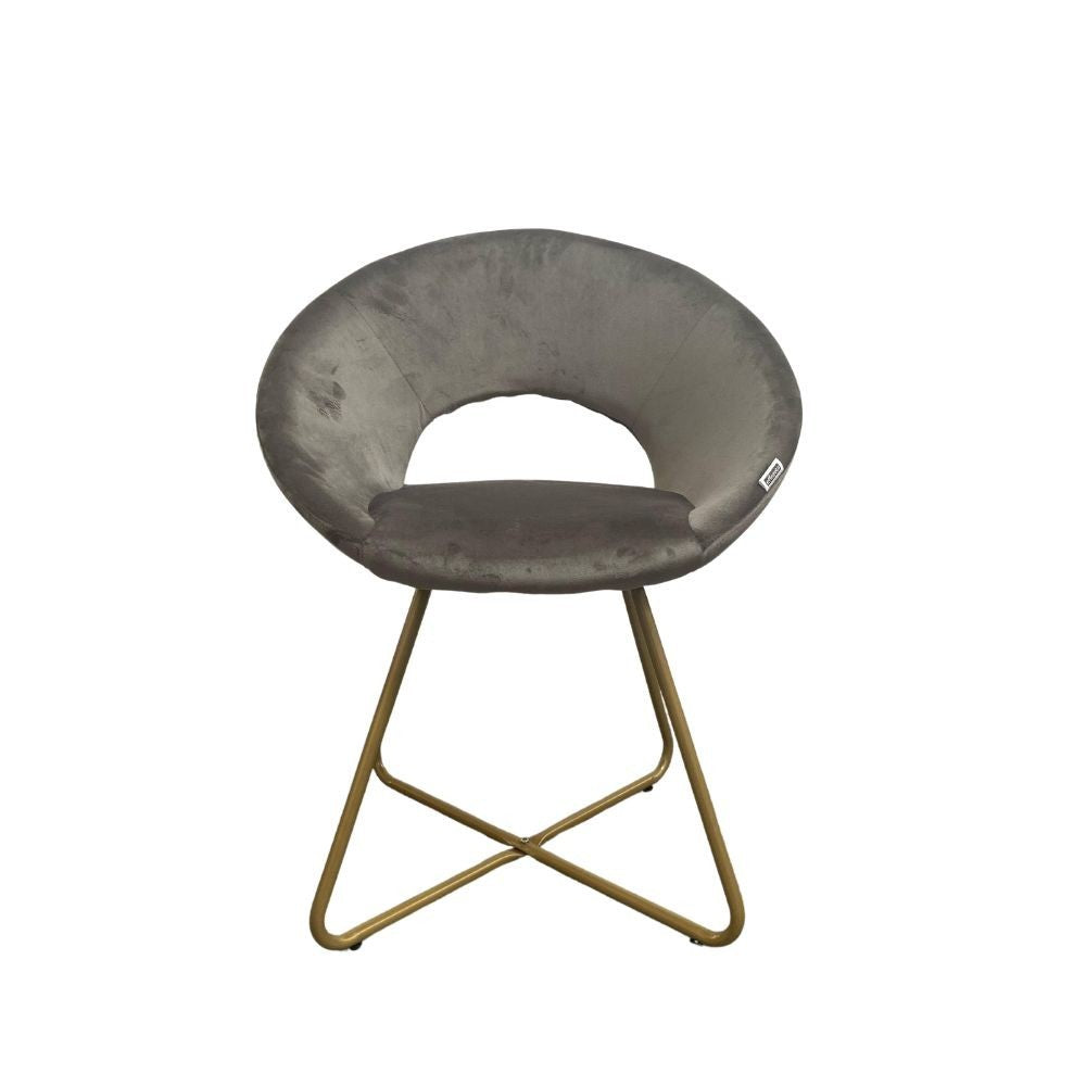 Poltroncina Etere in velluto grigio con gambe in metallo dorato