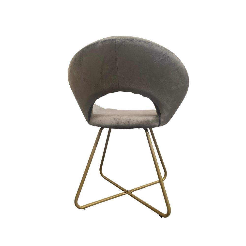 Poltroncina Etere in velluto grigio con gambe in metallo dorato