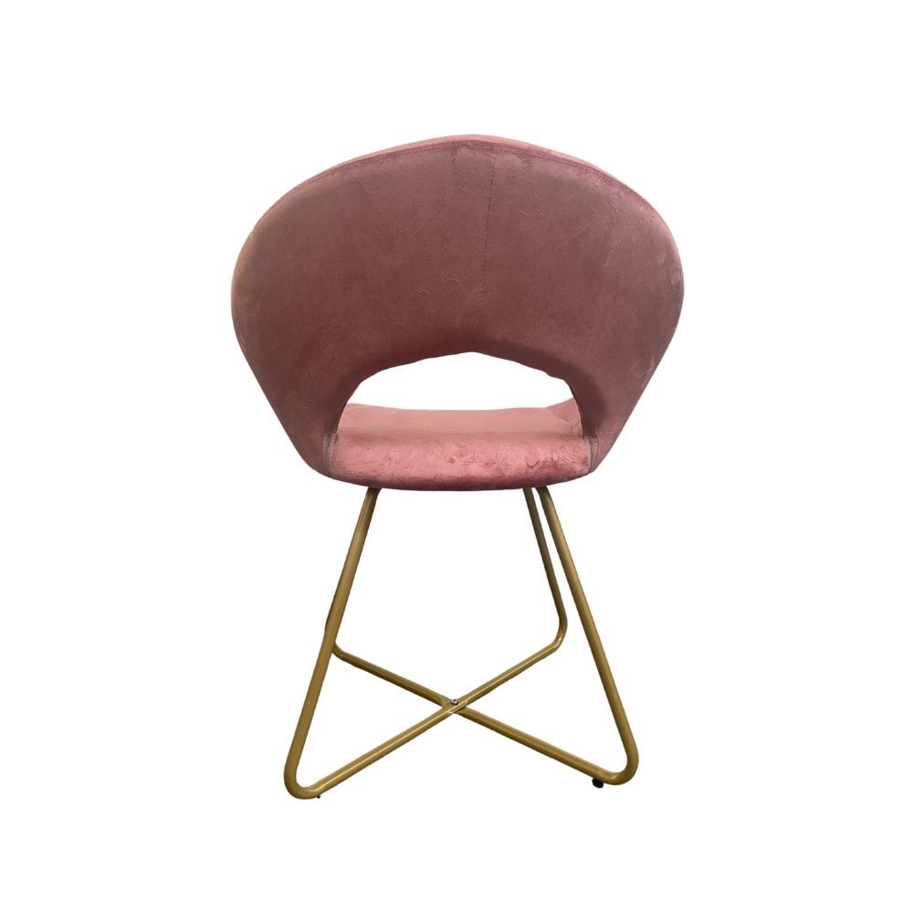 Poltroncina Etere in velluto rosa con gambe in metallo dorato