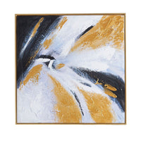 Quadro astratto in oro bianco e nero su tela con cornice oro 80x80 cm. Quadro3