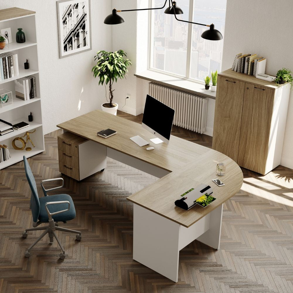 Scrivania Ibisco 180 cm noce naturale e bianco frassinato