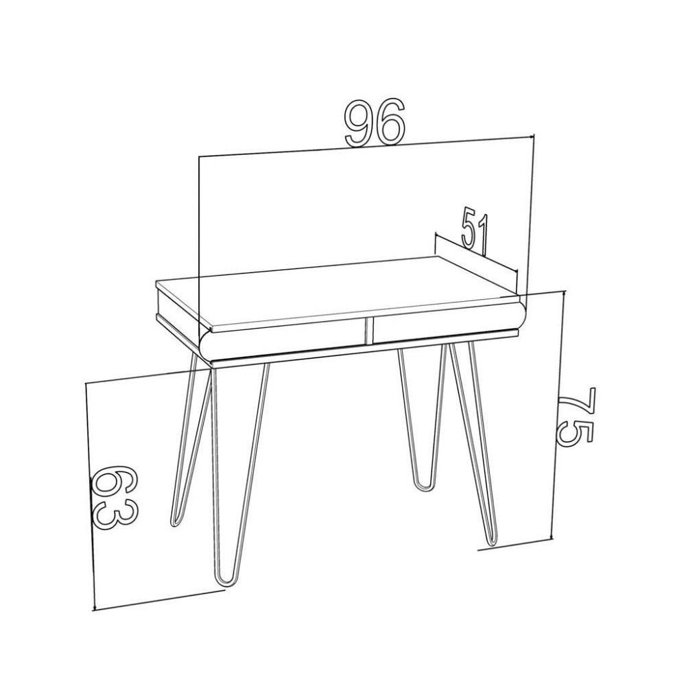 Scrivania Illia piedi in metallo bianco e piano rovere 96x51x75 HMT190642