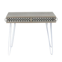 Scrivania Illia piedi in metallo bianco e piano rovere 96x51x75 HMT190642
