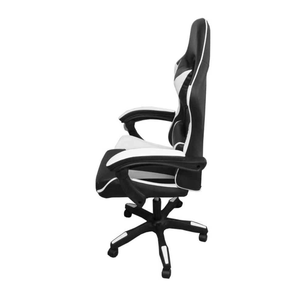 Sedia da ufficio Gaming con schienale alto e imbottitura in PVC colore nero con dettagli bianco