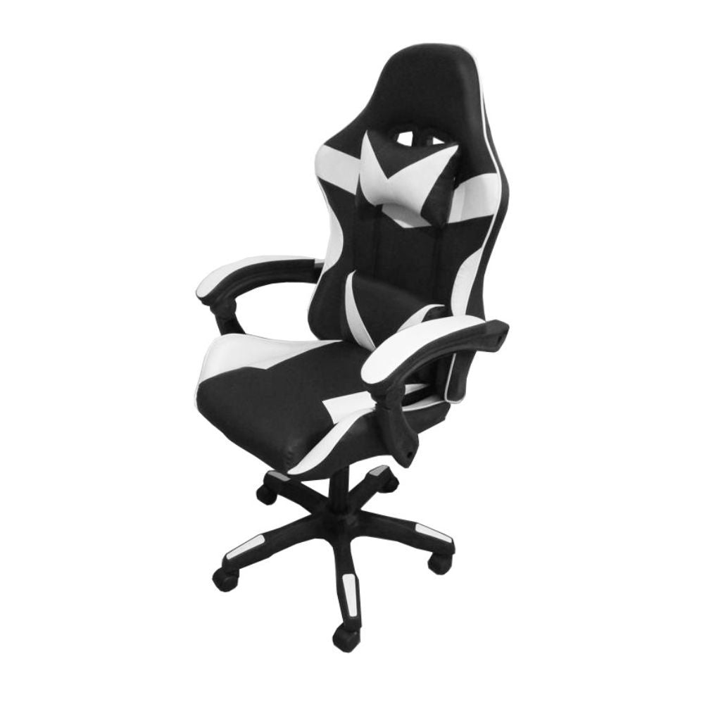 Sedia da ufficio Gaming con schienale alto e imbottitura in PVC colore nero con dettagli bianco