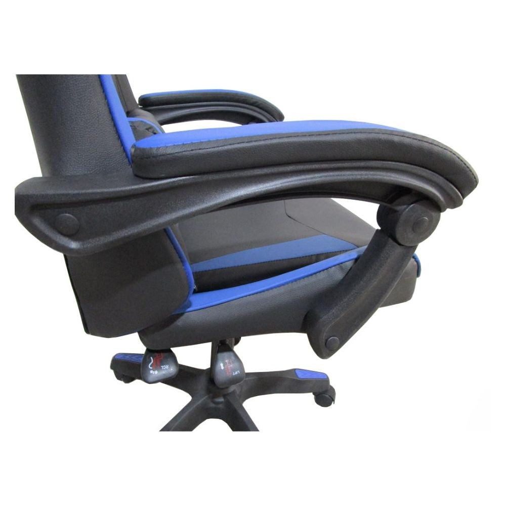 Sedia da ufficio Gaming con schienale alto e imbottitura in PVC colore nero con dettagli blu
