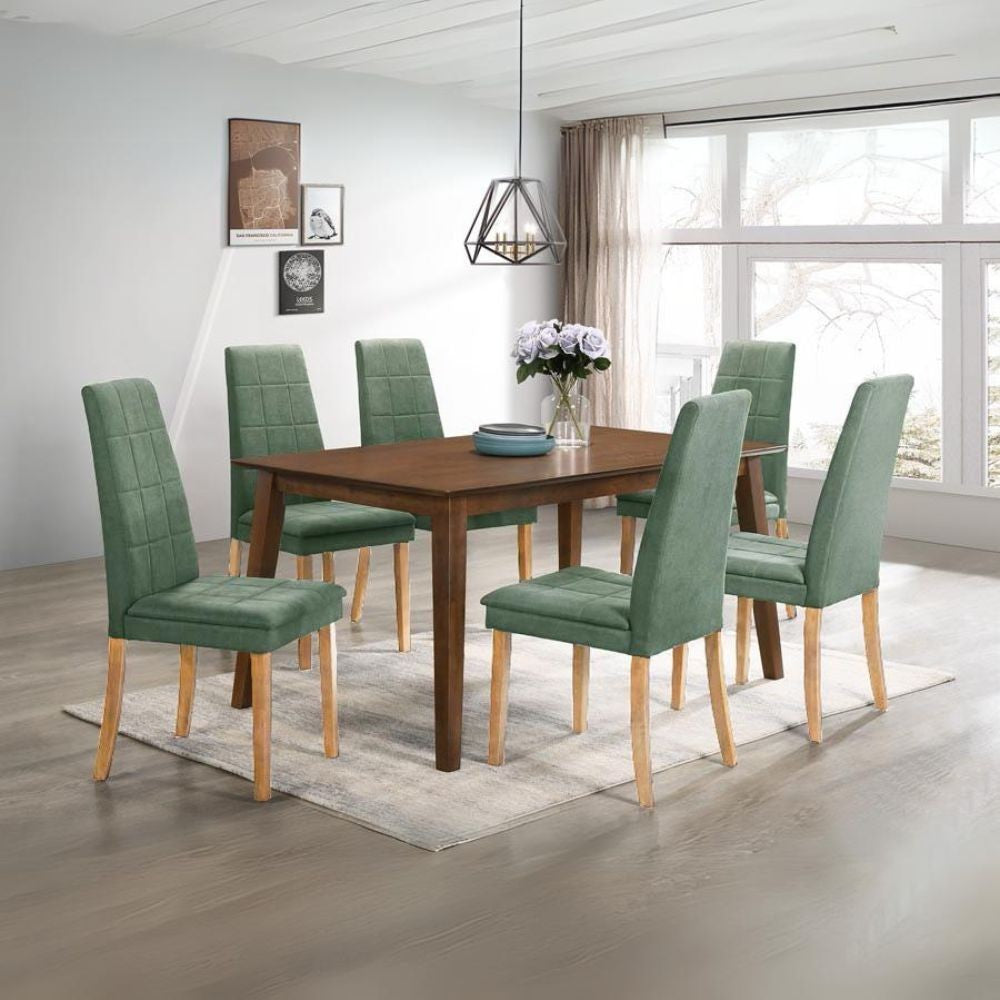 Sedia Tim in legno colore rovere e seduta in tessuto verde
