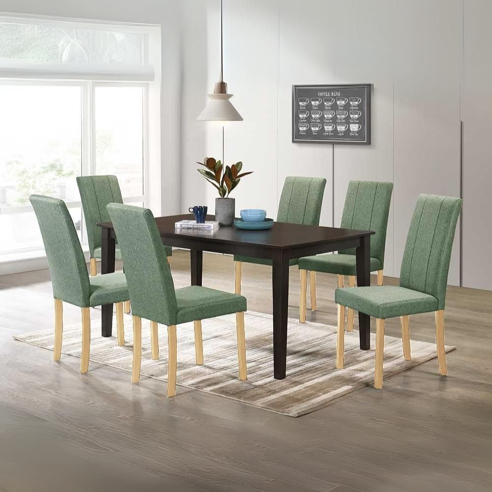 Sedia Tom in legno colore rovere con seduta in tessuto colore verde