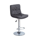 Sgabello Paco con seduta in ecopelle grigio e gamba in metallo inox