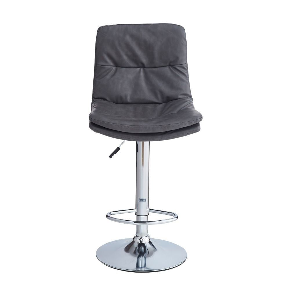 Sgabello Paco con seduta in ecopelle grigio e gamba in metallo inox