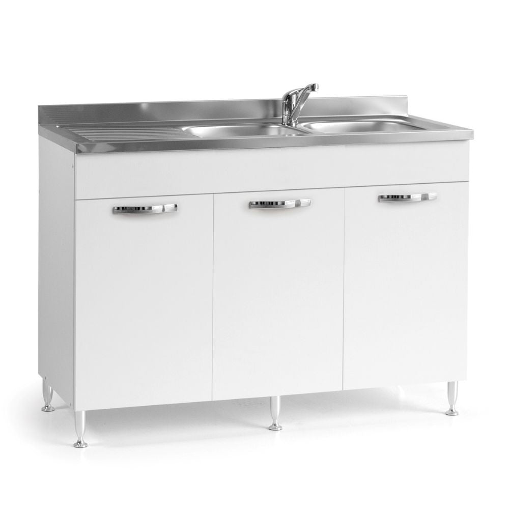Sottolavello 120 cm con 3 ante bianco frassinato lavello incluso